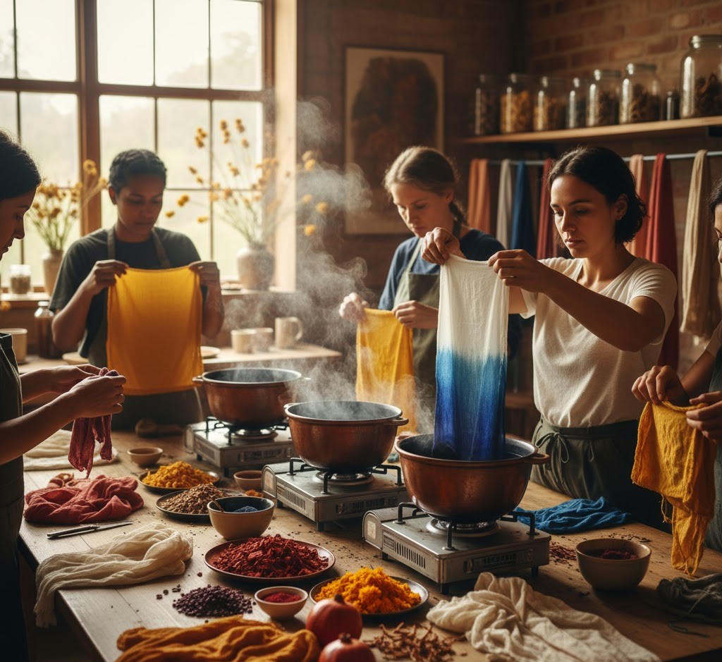 Natural dyeing workshop with plant materials